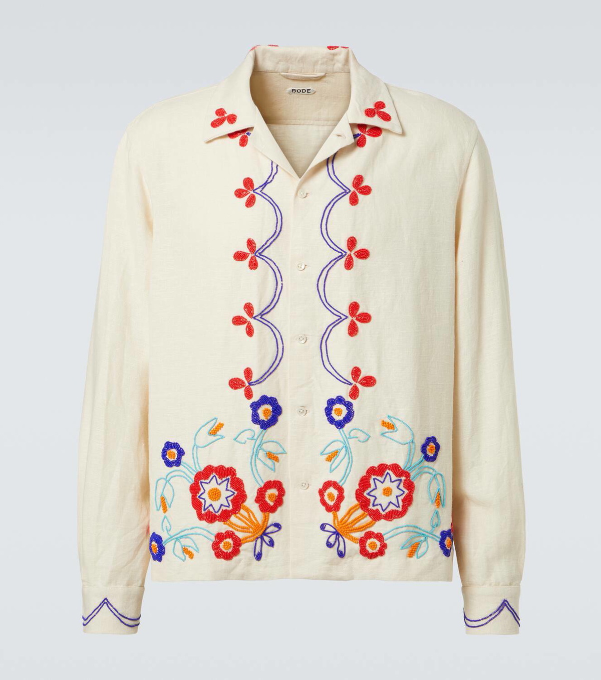 Bode Garden Party beaded linen shirt