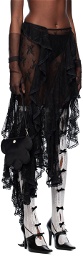 Yuhan Wang Black Lace Ruffled Midi Skirt
