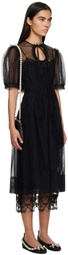 Simone Rocha Black Tie-Neck Midi Dress