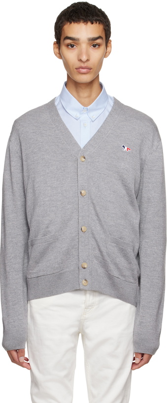 Photo: Maison Kitsuné Gray Tricolor Fox Patch Cardigan