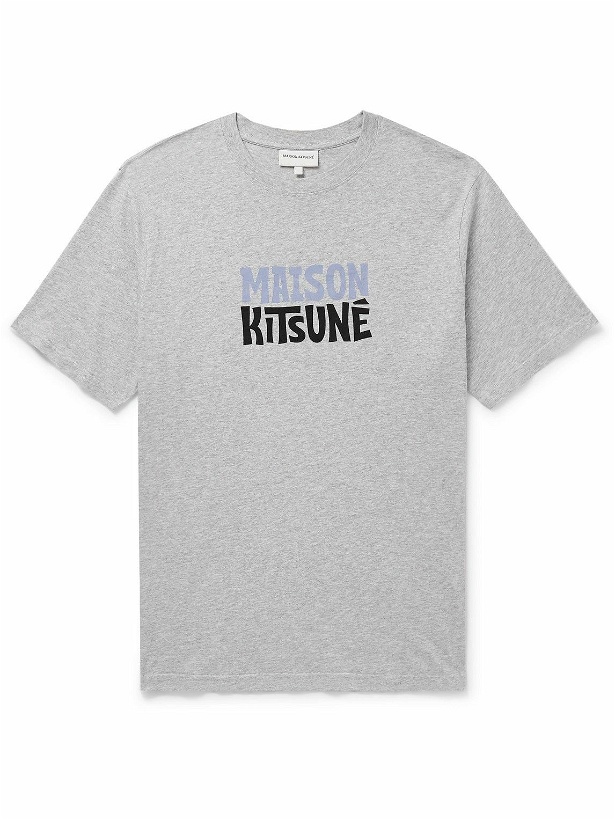 Photo: Maison Kitsuné - Surf Club Logo-Print Cotton-Jersey T-Shirt - Gray