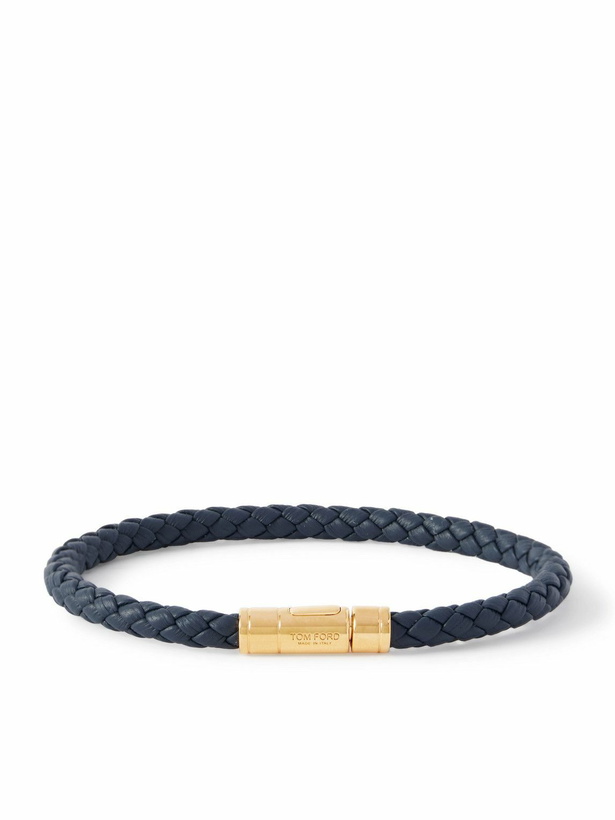 Photo: TOM FORD - Gold-Tone and Woven Leather Bracelet - Blue