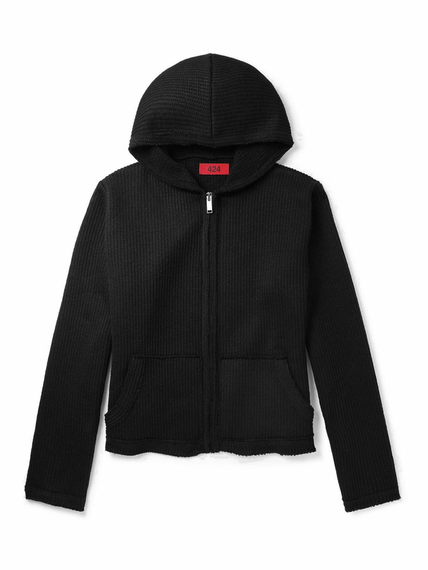 Photo: 424 - Cropped Ribbed-Knit Zip-Up Hoodie - Black