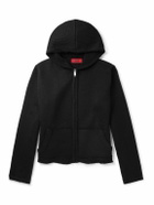 424 - Cropped Ribbed-Knit Zip-Up Hoodie - Black