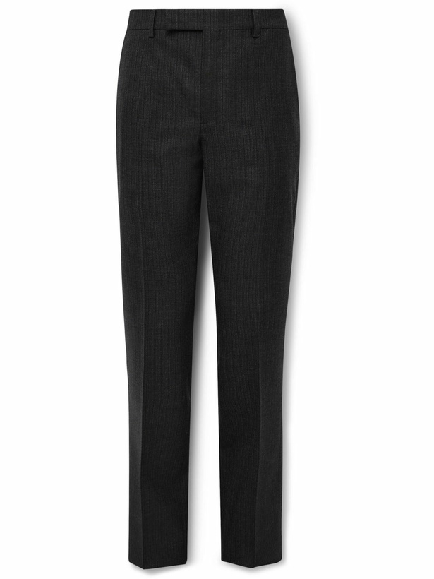 Photo: CELINE - Slim-Fit Straight-Leg Striped Wool and Silk-Blend Gabardine Trousers - Black