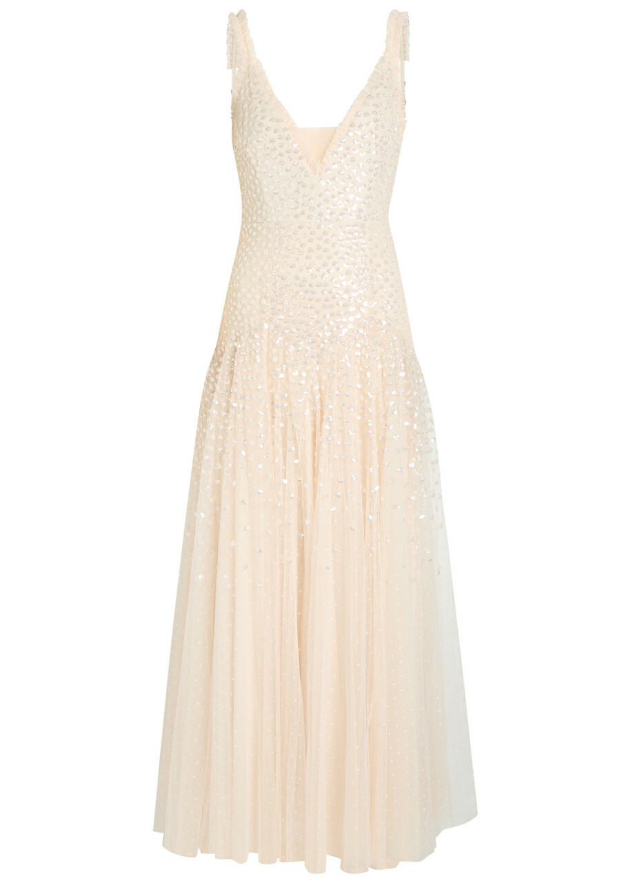 Needle & Thread Sequin-embellished Tulle Gown Cream