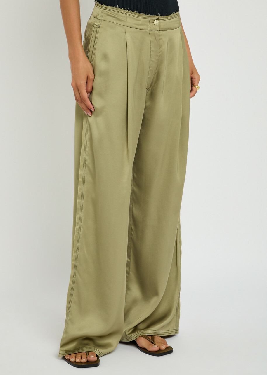 Day Birger ET Mikkelsen Fisher Fluid Satin Wide-leg Trousers Khaki
