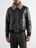 Mr P. - Shearling-Trimmed Full-Grain Leather Blouson Jacket - Black