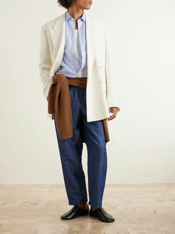 Photo: Barena - Tapered Linen and Cotton-Blend Trousers - Blue
