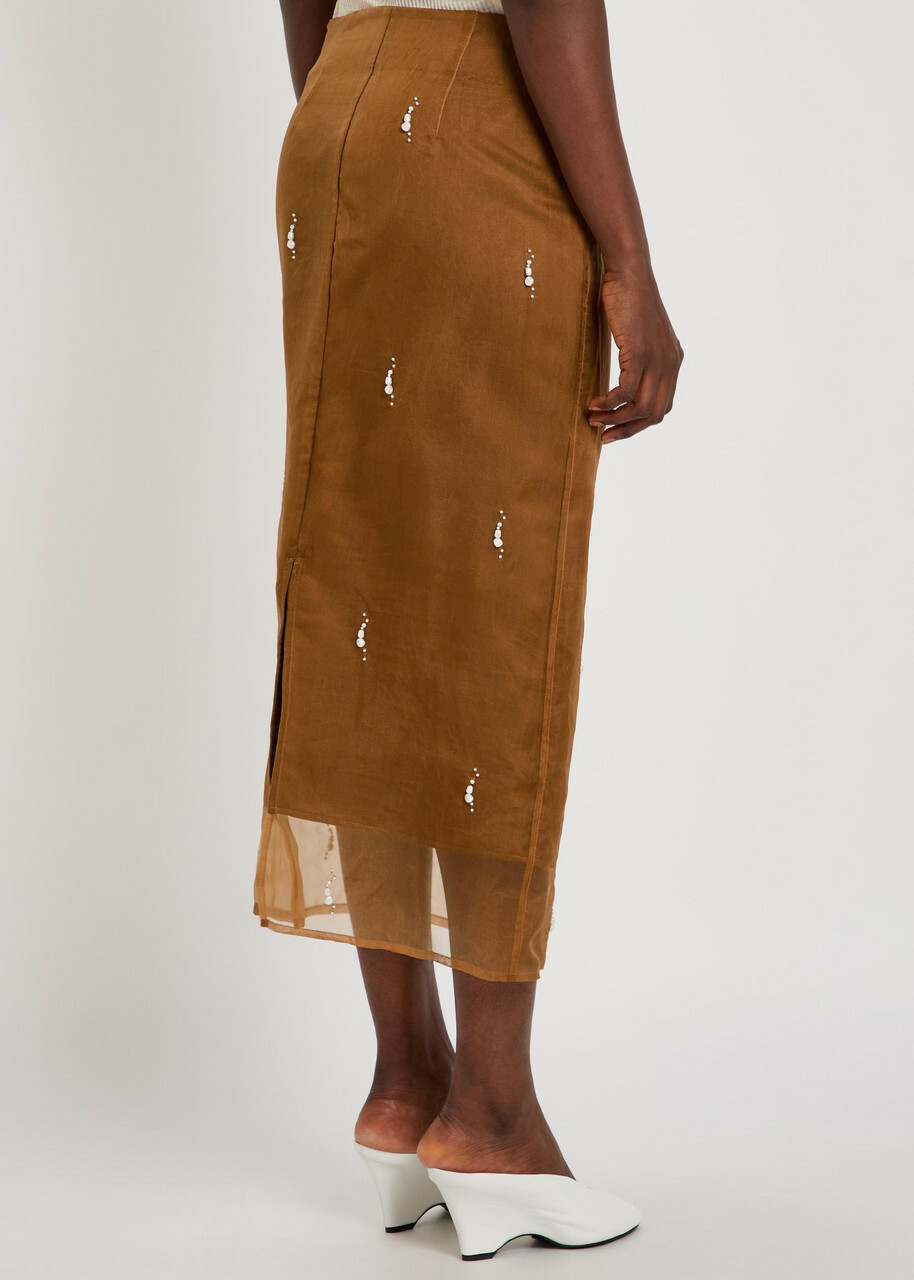 Rohe Pearl-embellished Silk-organza Midi Skirt Bordeaux