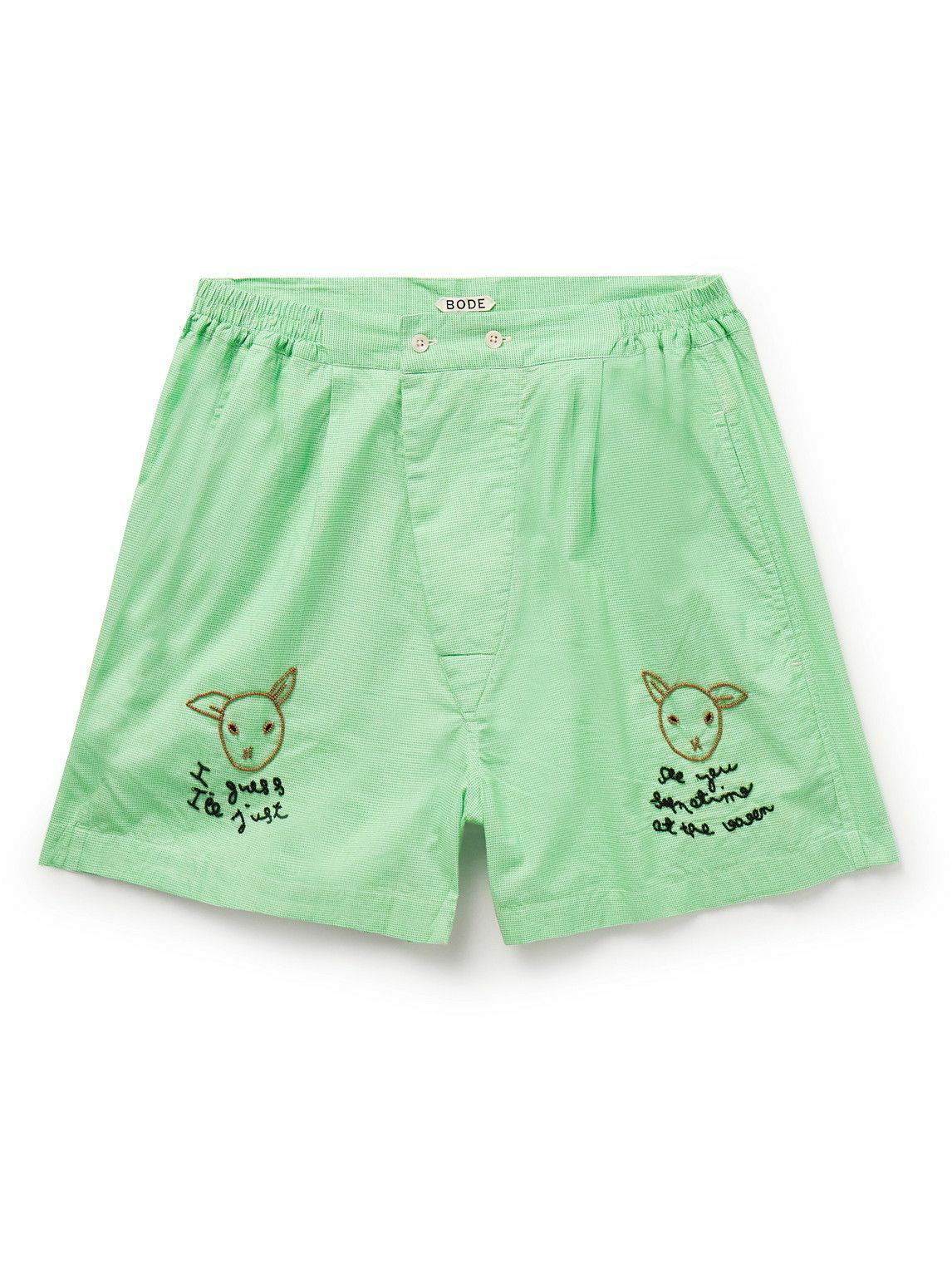 Photo: BODE - See You at the Barn Straight-Leg Bead-Embellished Checked Cotton Shorts - Green