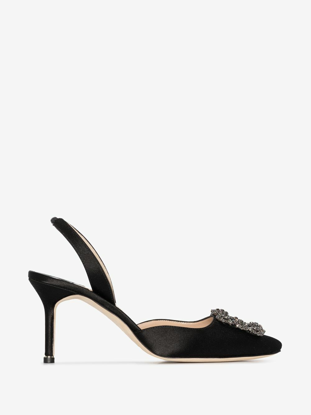 MANOLO BLAHNIK HANGISI SATIN 37 ブラック HANGISI | Black Satin Jewel Buckle Pumps | Manolo Blahnik