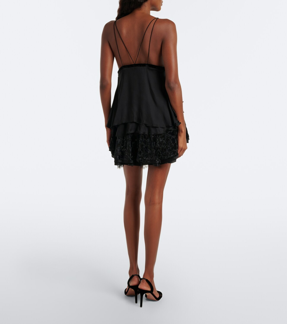 Roberto Cavalli Lace-trimmed ruffled silk minidress