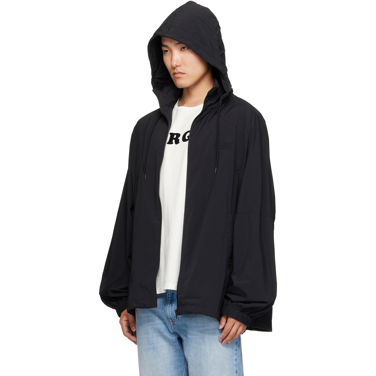 MM6 Maison Margiela Black Nylon Zip Jacket