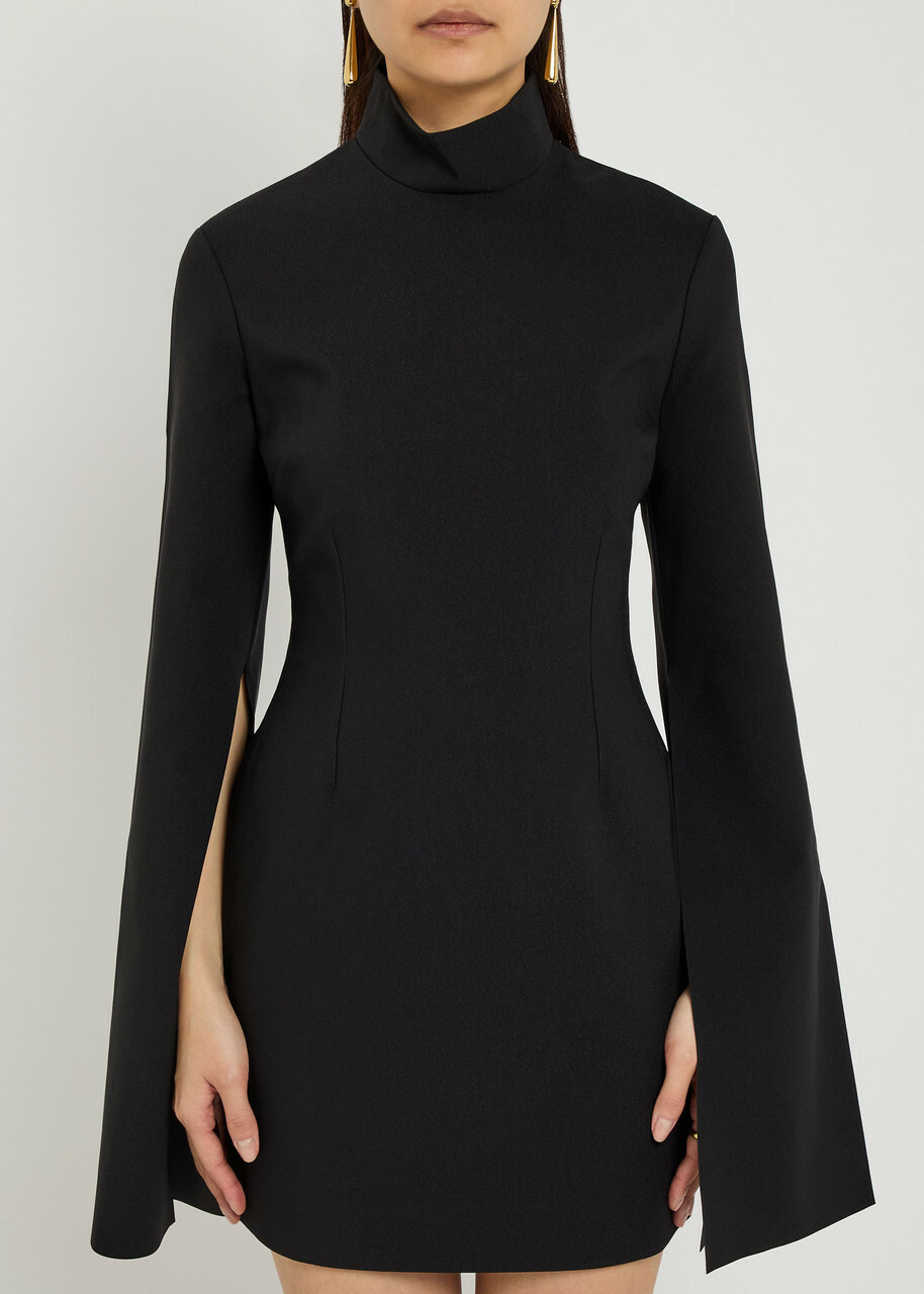 Solace London Laurel Bell-sleeve Crepe Mini Dress Black