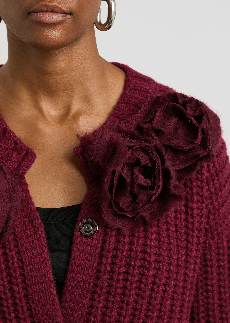 Blumarine Floral-appliquéd Wool-blend Jacket Burgundy Blumarine