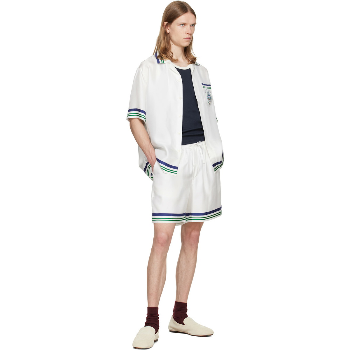Casablanca White Hotel Emblem Silk Shorts