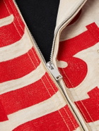 Rhude - Corduroy-Trimmed Logo-Print Distressed Cotton-Canvas Bomber Jacket - Neutrals