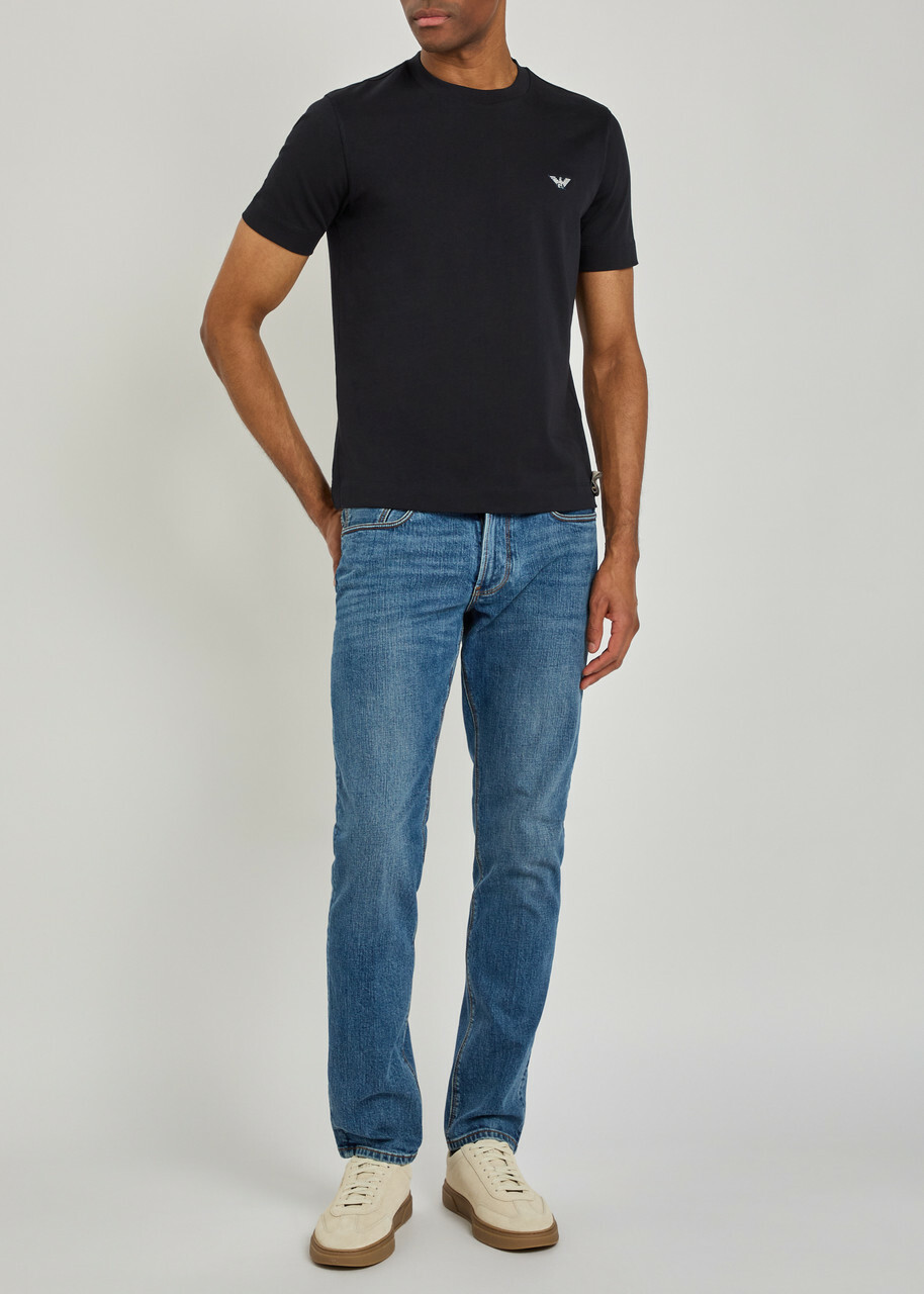 Emporio Armani Logo-embroidered Cotton T-shirt Navy
