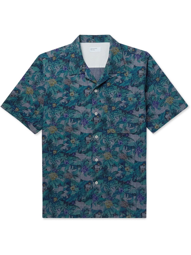 Photo: Universal Works - Convertible-Collar Floral-Print Cotton-Chambray Shirt - Blue