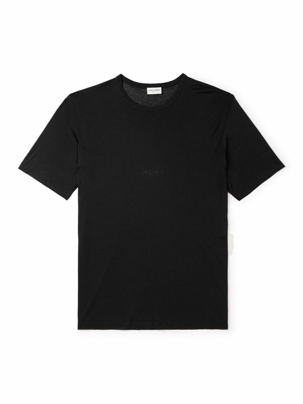 Photo: SAINT LAURENT - Logo-Embroidered Jersey T-Shirt - Black