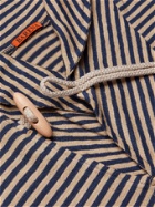 BARENA - Shawl-Collar Striped Linen-Jersey T-Shirt - Blue