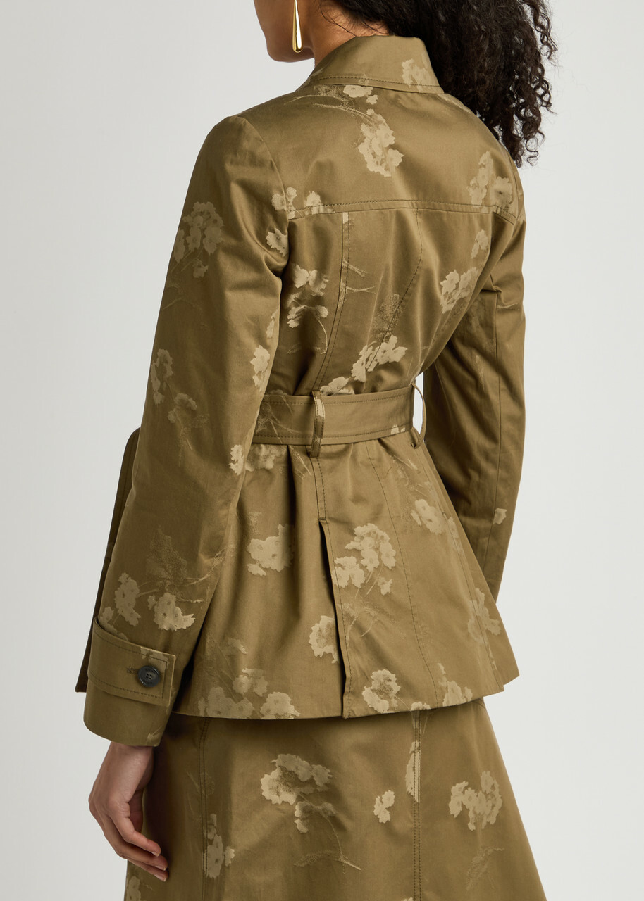 Erdem Floral-jacquard Belted Cotton Blazer Khaki