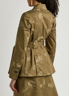 Erdem Floral-jacquard Belted Cotton Blazer Khaki