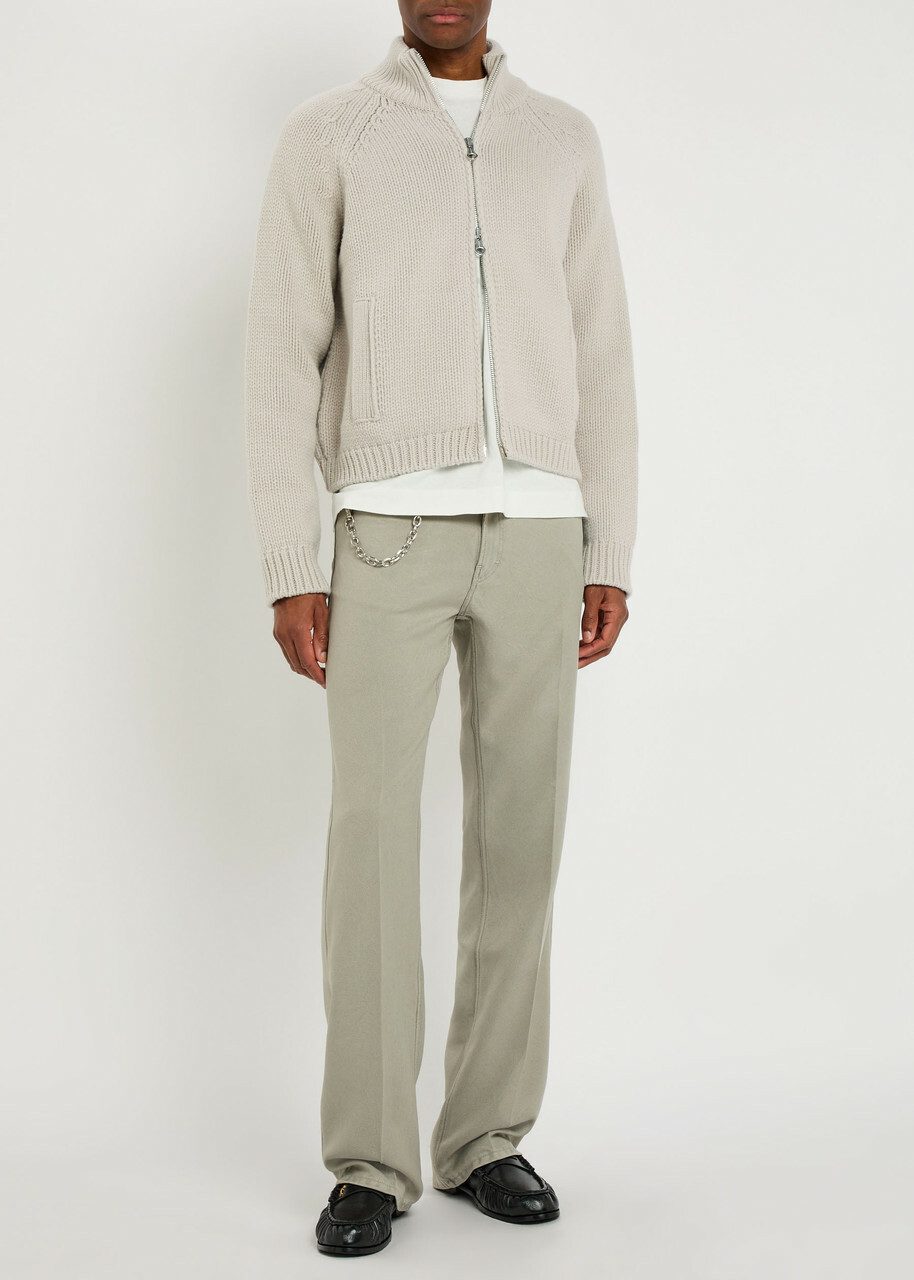 Our Legacy Ribbed Merino Wool Zip-through Cardigan Off White