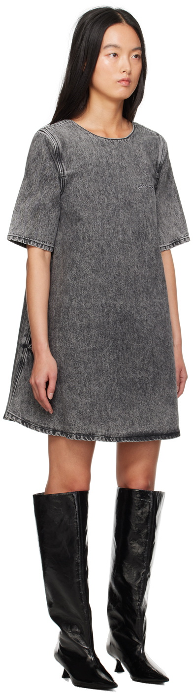 GANNI Gray A-Line Denim Minidress GANNI GANNI Gray A-Line Denim Minidress GANNI