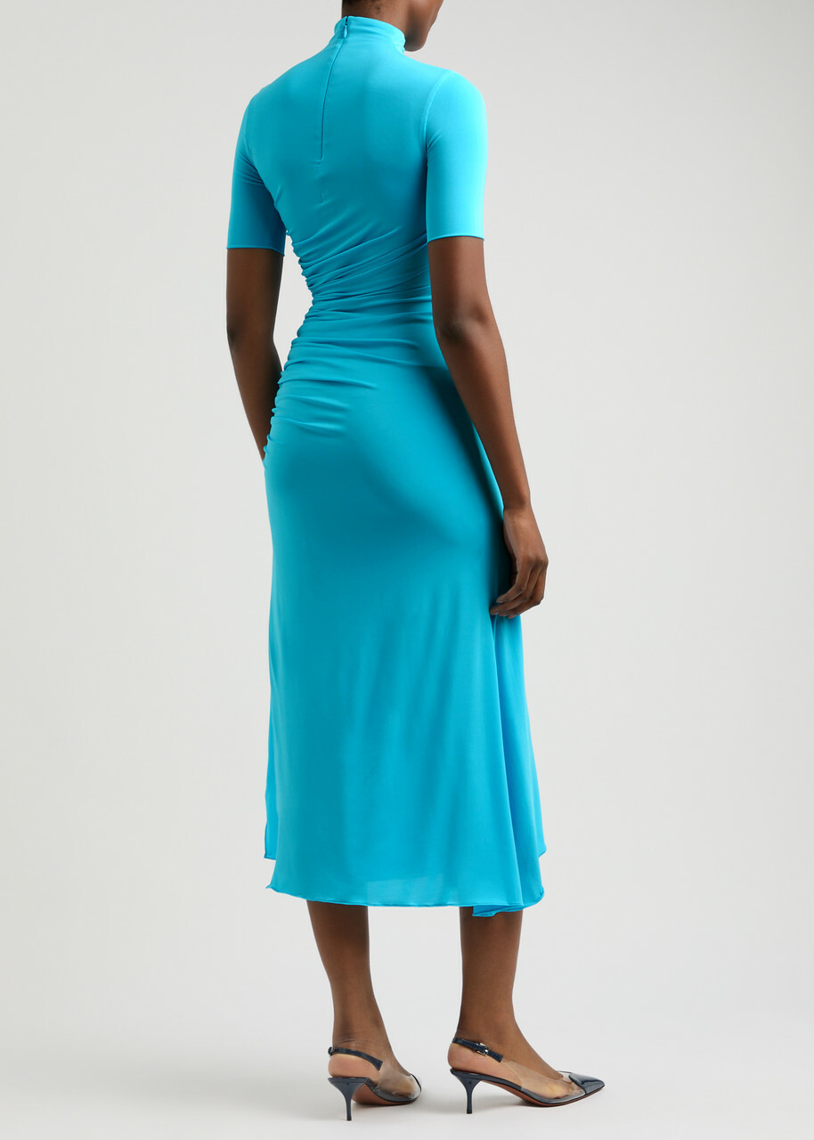 green emerald velvet dress ALAA Ruched asymmetric jersey midi dress