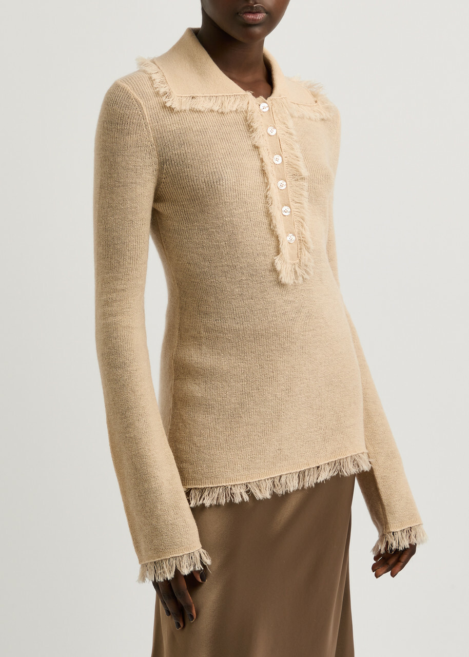BY Malene Birger Dreele Fringed Wool-blend Jumper Beige