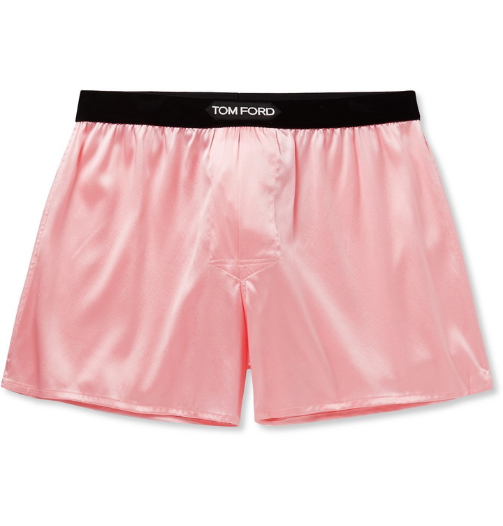 Photo: TOM FORD - Velvet-Trimmed Stretch-Silk Satin Boxer Shorts - Pink