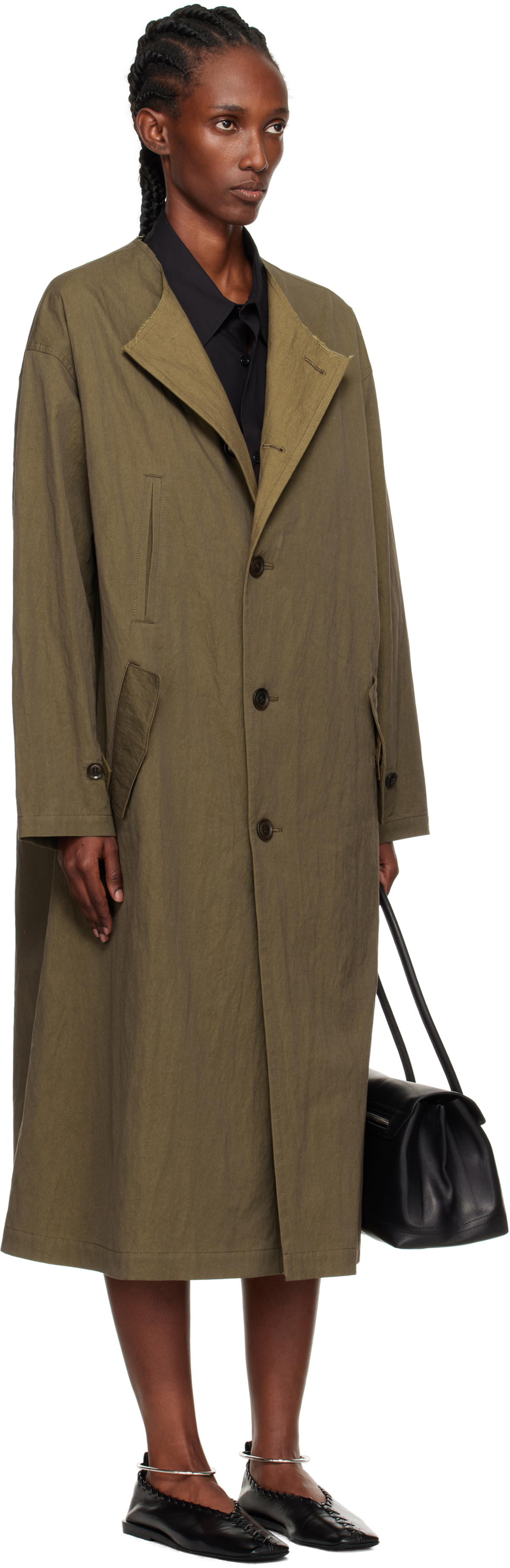 Y's Khaki O-Collarless Coat