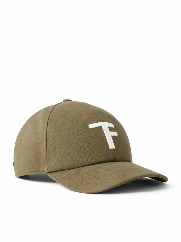 Photo: TOM FORD - Leather-Trimmed Logo-Embroidered Cotton-Twill Baseball Cap - Green