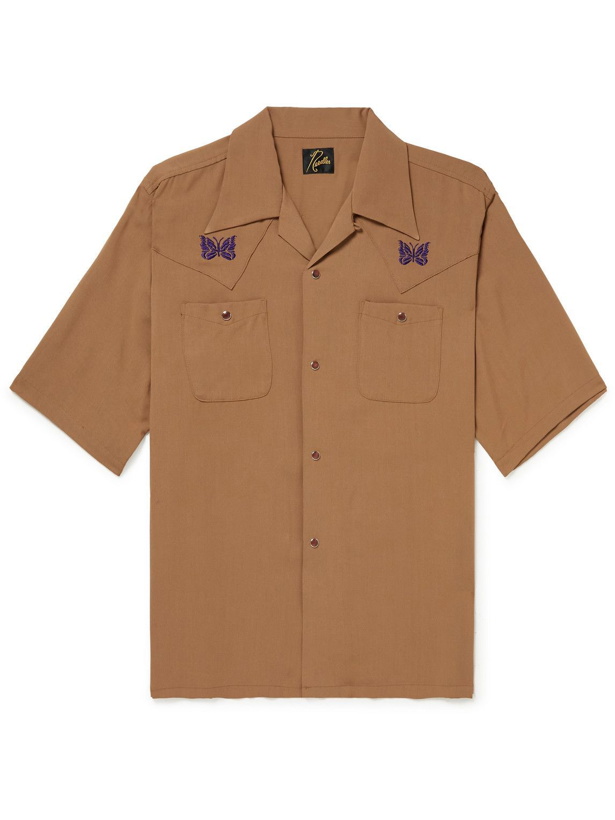 Photo: Needles - Convertible-Collar Logo-Embroidered Twill Shirt - Brown