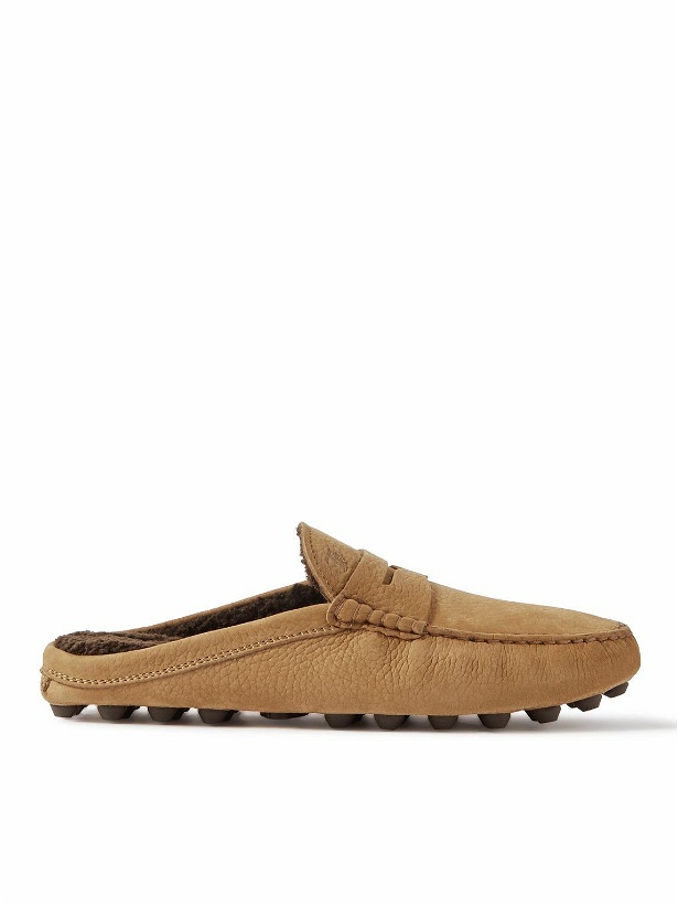 Photo: Tod's - Gommino Shearling-Lined Full-Grain Nubuck Driving Slippers - Brown