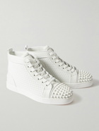 Christian Louboutin - Lou Spikes Orlato Studded Leather and Mesh High-Top Sneakers - White