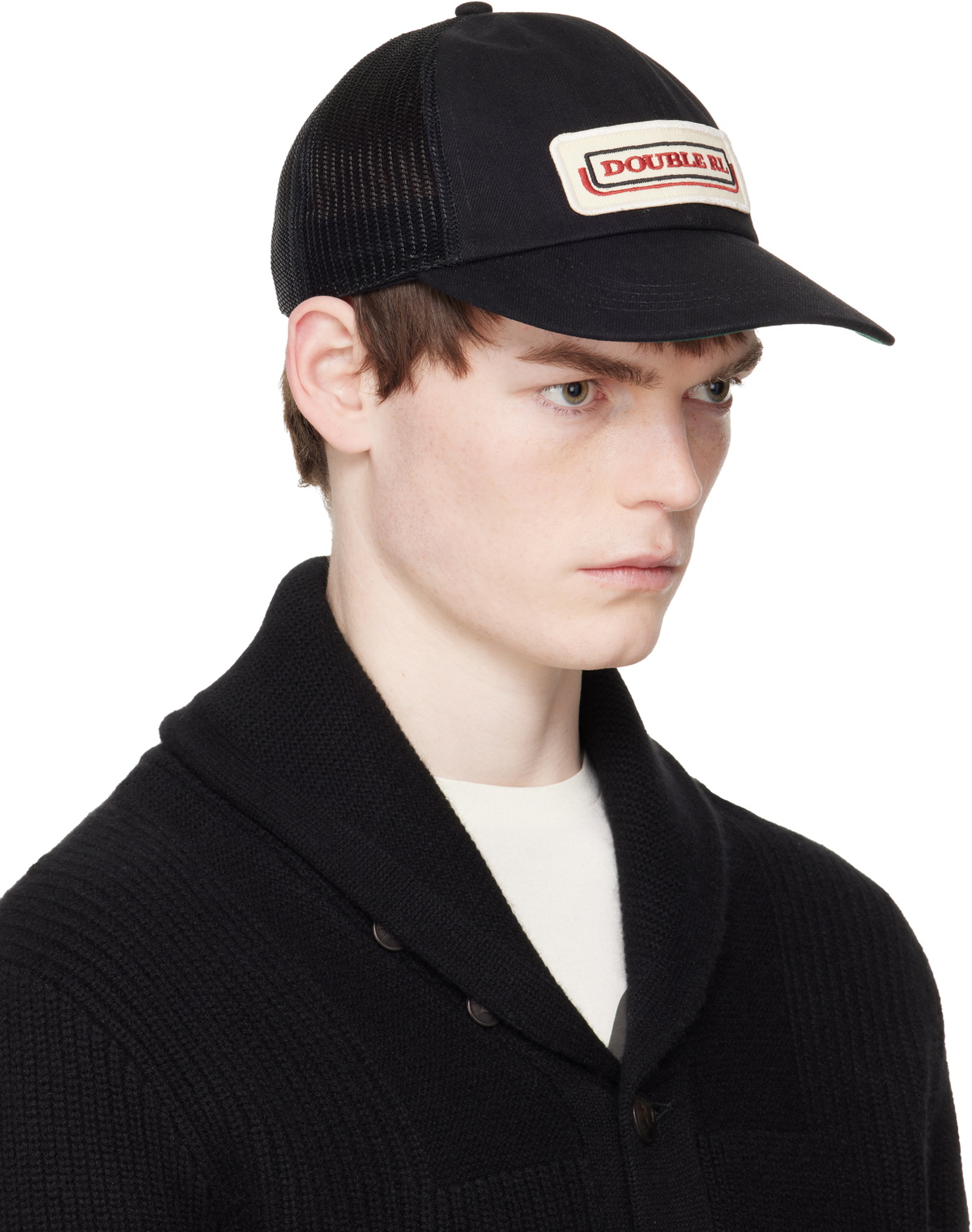 RRL Black Logo-Patch Denim Trucker Cap