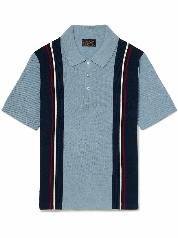 Photo: Beams Plus - Ribbed Striped Cotton Polo Shirt - Blue