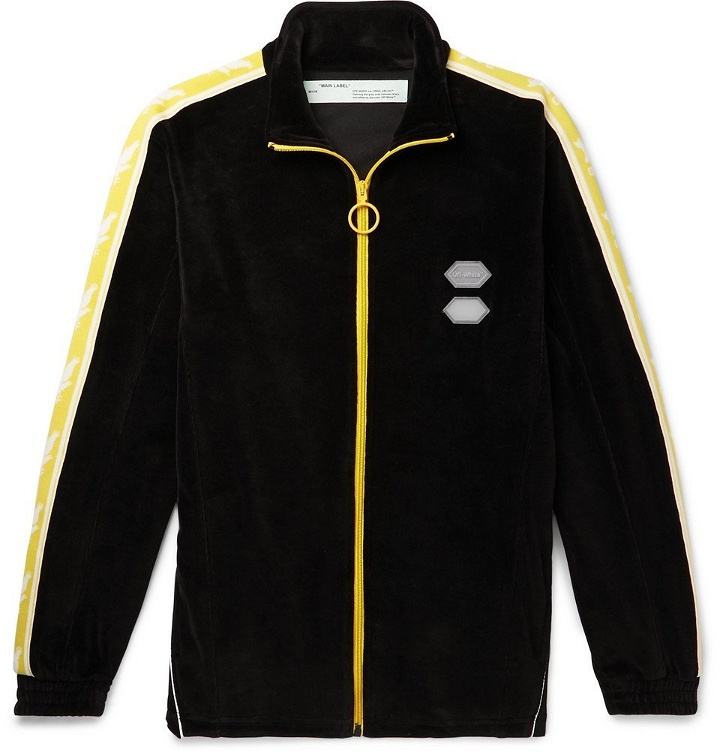 Photo: Off-White - Logo-Intarsia Cotton-Blend Velour Track Jacket - Men - Black