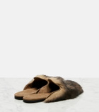 Dolce&Gabbana Logo suede-trimmed shearling mules