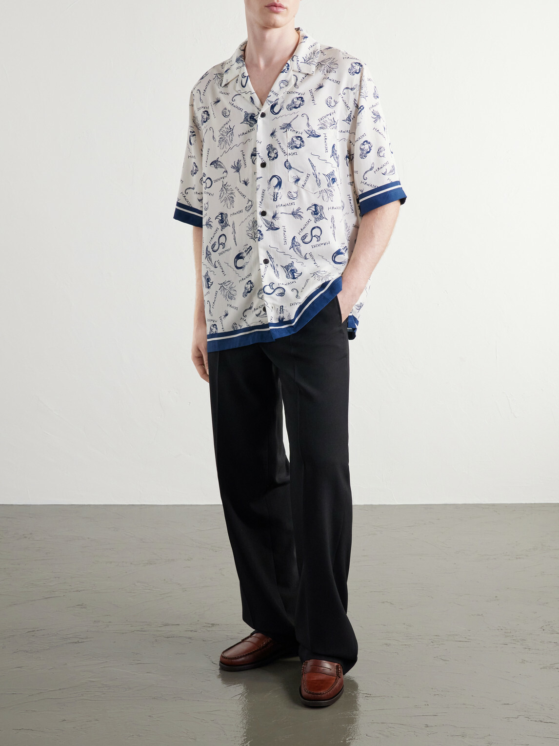 MANAAKI - Hawaiki Camp-Collar Printed Lyocell-Twill Shirt - Blue