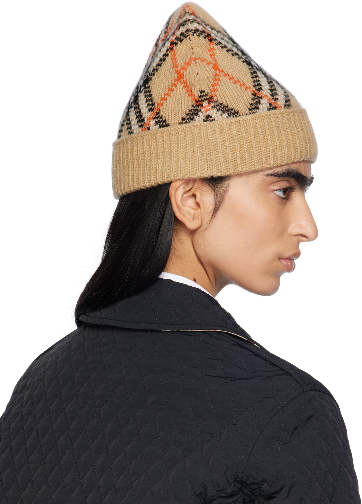 Burberry Beige Check Cashmere Beanie