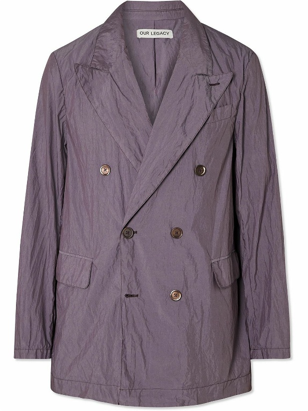 Photo: Our Legacy - Sharp Double-Breasted Crinkled Cotton-Blend Poplin Blazer - Purple