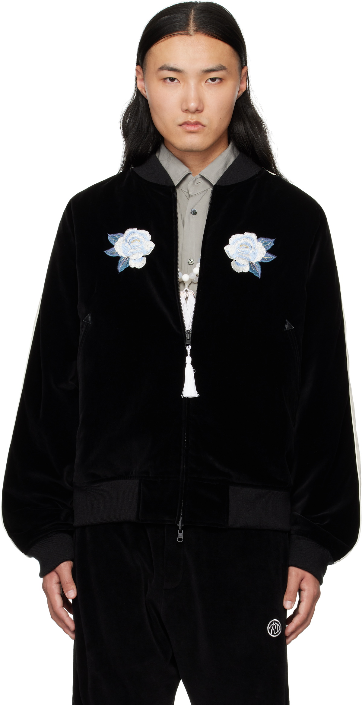 SOSHIOTSUKI Black Arm Gusset Souvenir Bomber Jacket