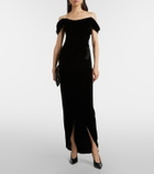 Costarellos Embellished off-shoulder velvet gown