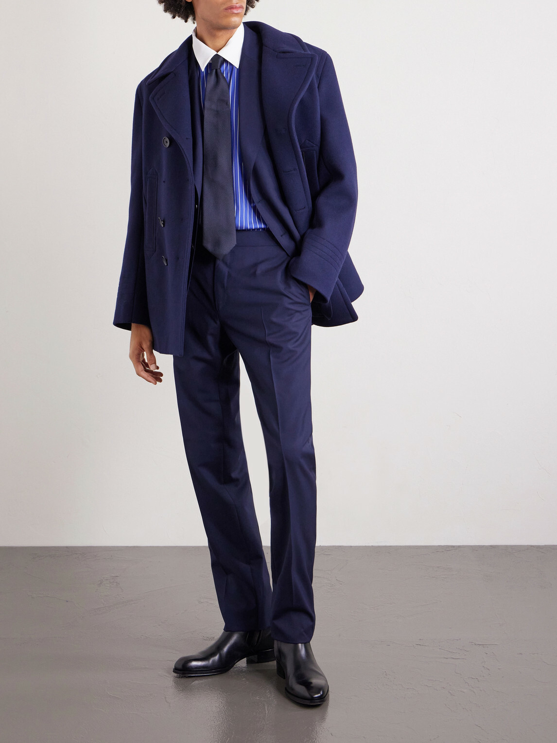 TOM FORD - Pinstriped Silk Shirt - Blue
