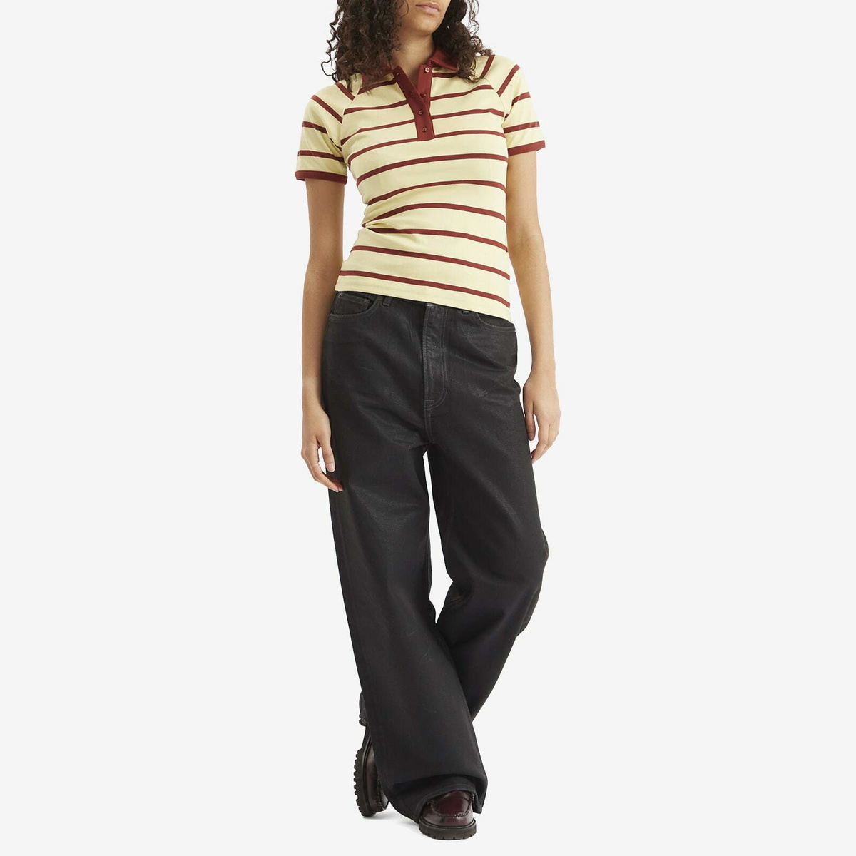 Samsøe Samsøe Women's Saamy Short Sleeve Polo Top in Yellow Brick Stripe