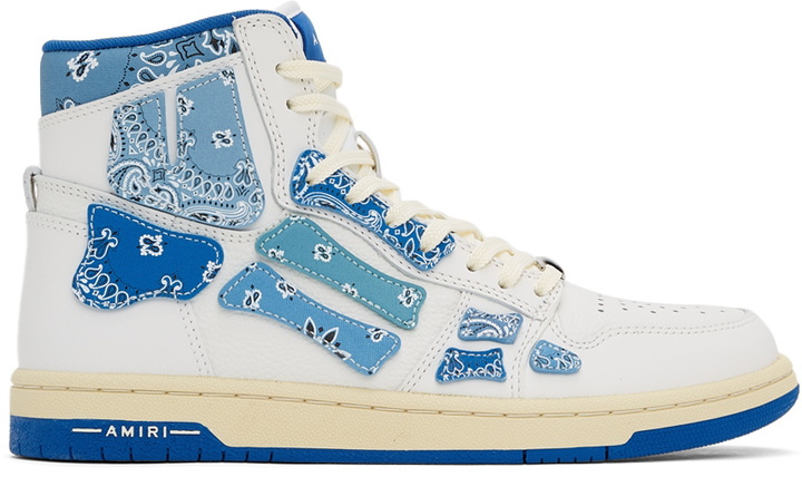 Photo: AMIRI White & Blue Skel Top Hi Bandana Sneakers